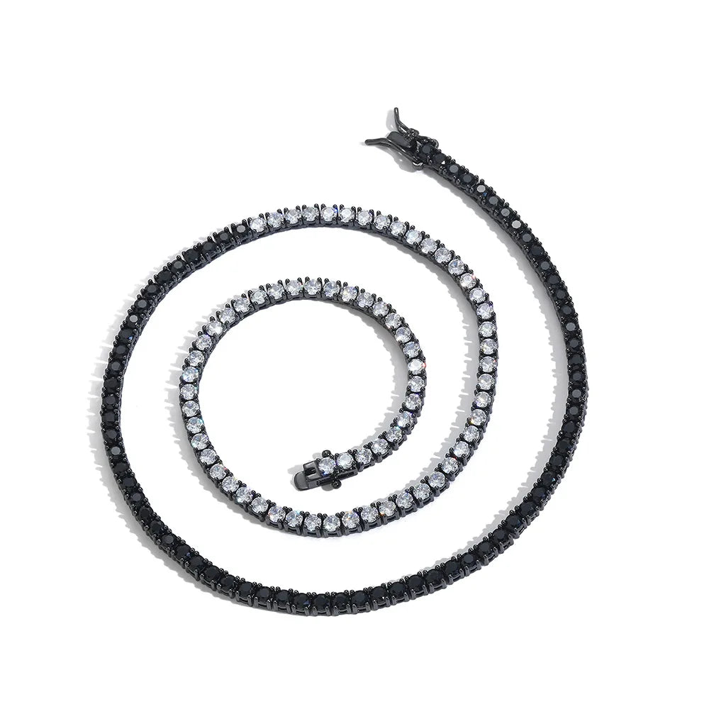 3mm White Black Stone Tennis Necklace 18k Gold Plated for Men Women Iced Out Colorful Cz Tennis Chain