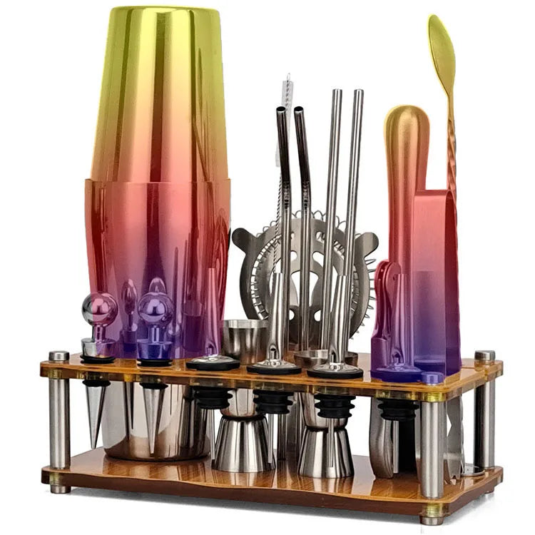 Direct Factory 20-Piece Stainless Steel Barware Tools Set Customizable Bartender Kit with Boston Cocktail Shaker for Bartenders