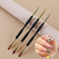 YIJIAYI 3-Piece Dual End Nail Art Pen Brush Set Plastic round Flat Painting Drawing Liner Tool Nylon Material Nail Tools