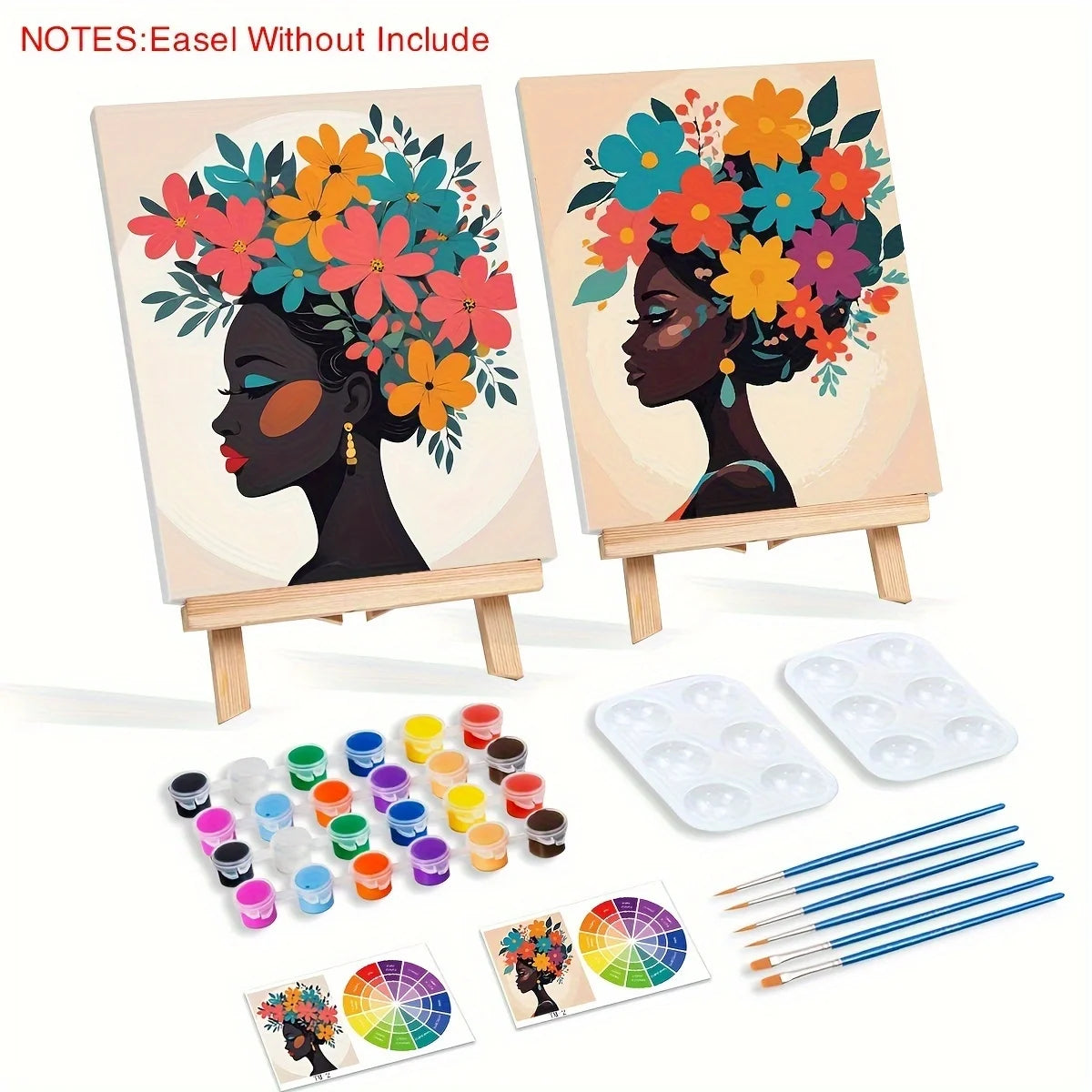 DIY Hand-Painted Wall Art Kit 2pcs Framed Number Painted Women Printed Canvas Paint Home Decor Gift