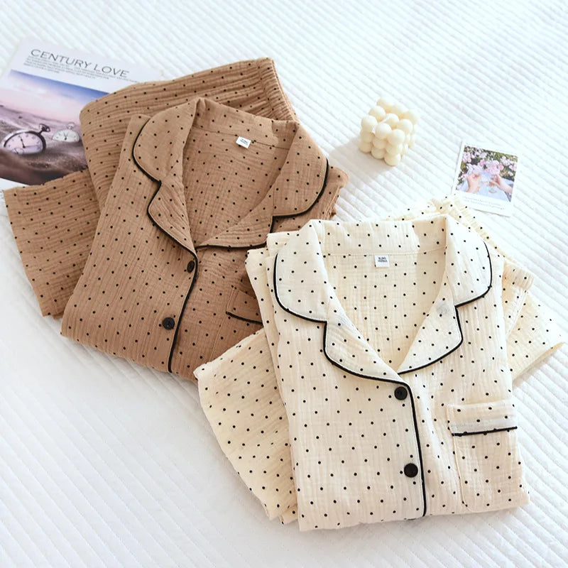 Two Pieces Set Cotton Pajamas Lapel Collar Girls Sleepwear Long Sleeves Pajamas for Women Set Women Winter Clothing
