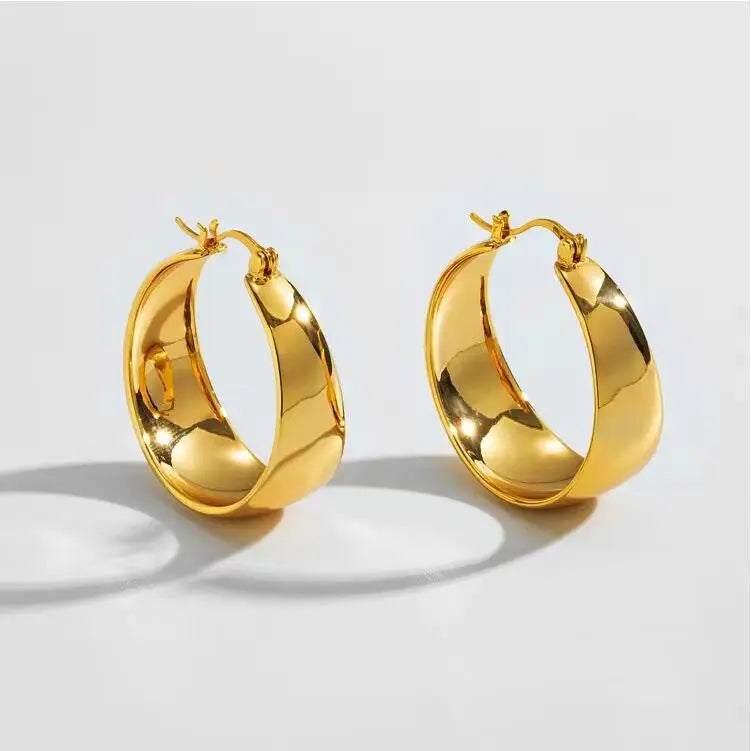Women Fashion Bohemia Jewelry Waterproof Jewelry 18k Gold Hoop Statement Earrings Wide Extra Large Stainless Steel
