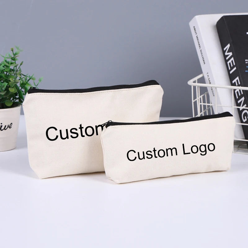 Custom Logo Luxury Cotton Canvas Zipper Invoice Pouch Luxury Makeup Organizer Bag for Hair Scissors for Valentine's Day