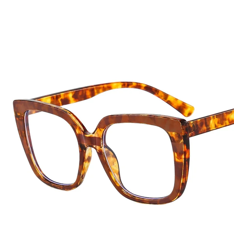 Trending Leopard-Print PC Eyeglasses Frames Big Computer Glasses with Optical Lenses for Eye Protection