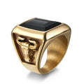 Vintage Jewelry Stainless Steel bulls Black Onyx Finger Ring for Man