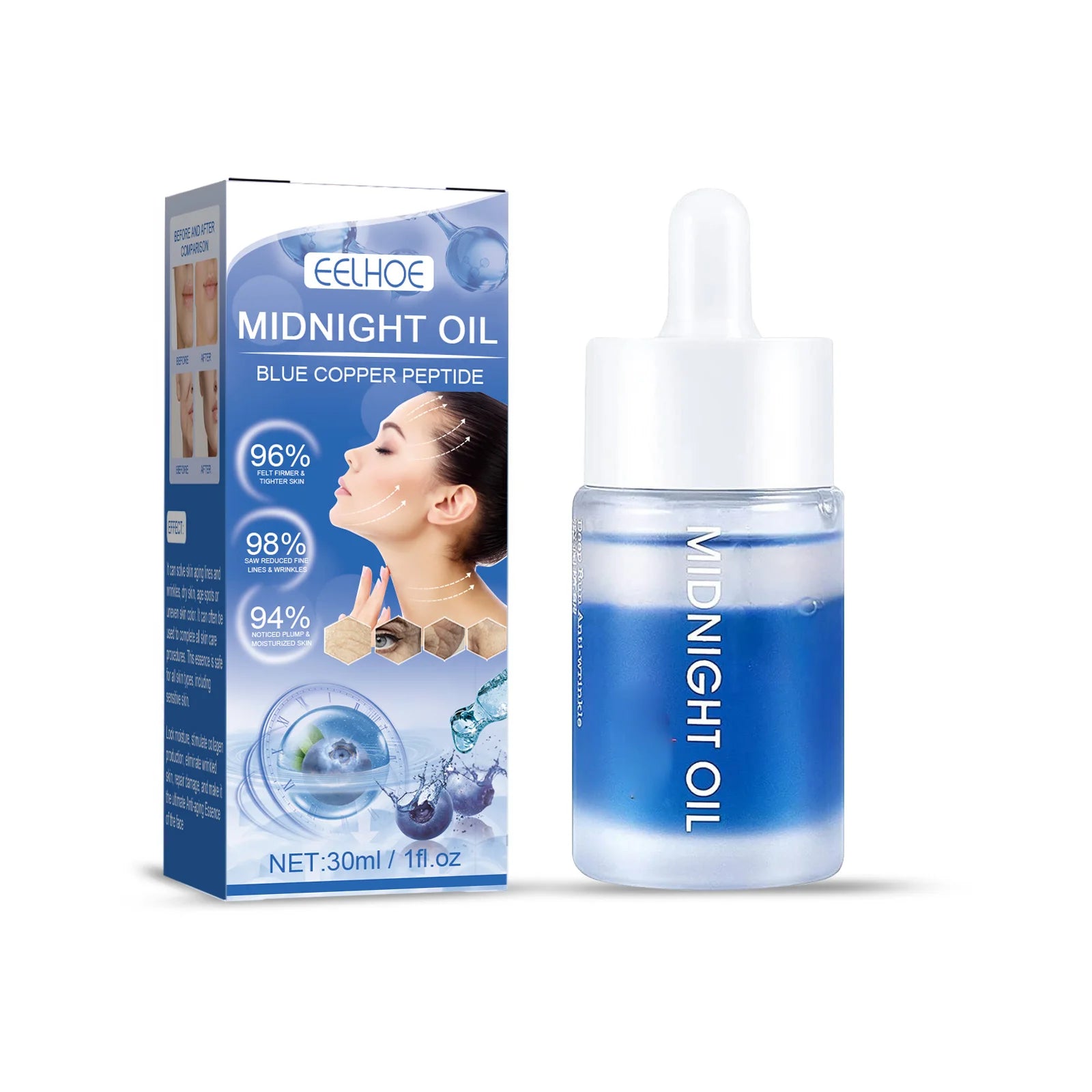 EELHOE Blue Copper Peptide Anti-Wrinkle Facial Serum K1 Liquid for Skin Repair Fade Fine Lines Firm Moisturizing Close Pores