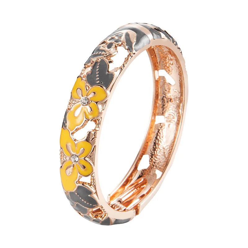 Daili Women's Fashion Charm Bracelets Yellow Colorful Animals Butterfly Cloisonne Bangles Wholesale Accessories