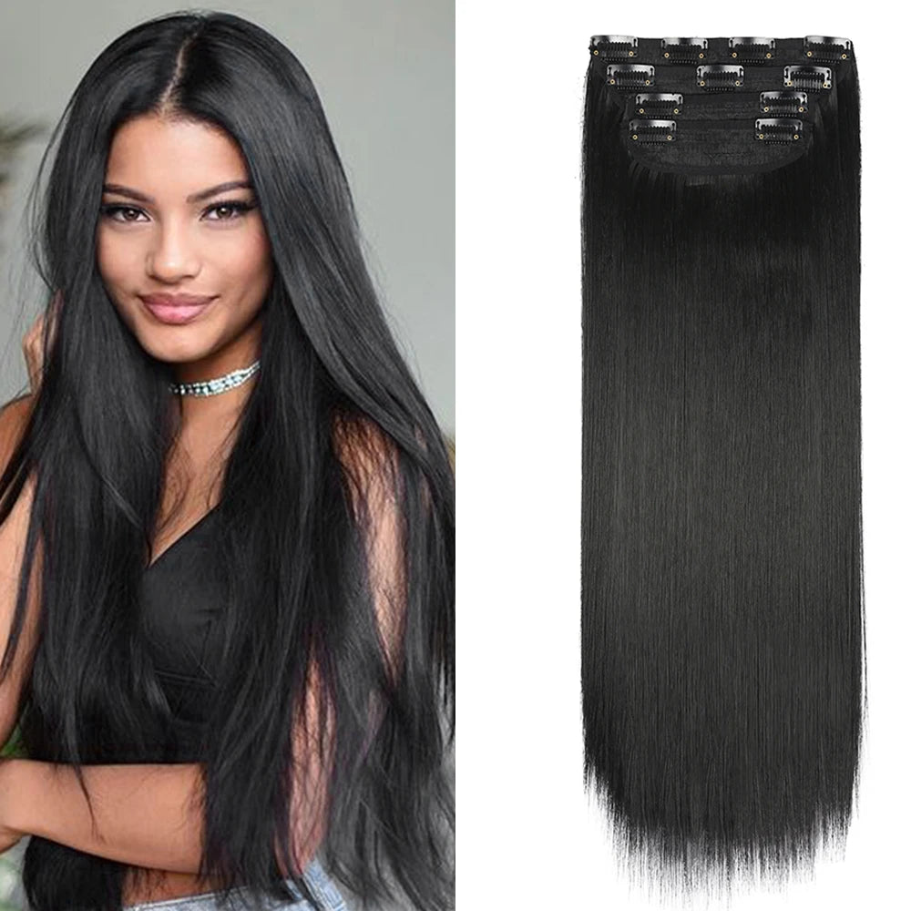 Synthetic 20-Inch Long Straight Clip-In Hair Extensions for Women 4 Pieces/Set Thick Hair Pieces