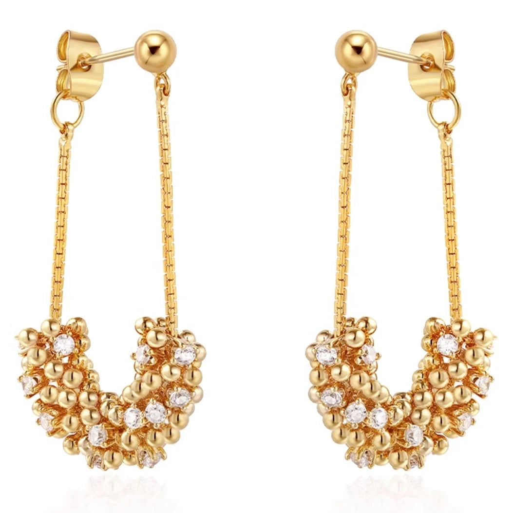 2024 Summer New Original Design Senior Sense of Texture Brass Millet Beads Back Hanging Stud Earrings for Women Jewelry