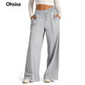 Ohsisa 2025 Women's Casual Trousers Latest Fashionable Loose Wide-leg Design with Drawstring Waist Solid Color