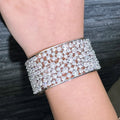 Genuine Silver Color White Round Cubic Zirconia Big Wide Chunky Dubai Wedding Jewelry Bridal Cuff Bangle Bracelet for Women