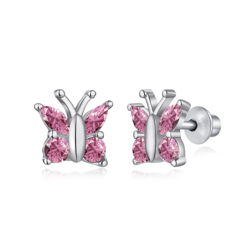 Custom Hypoallergenic Nickel Free 925 Sterling Silver Kid Children Oval 5A CZ Cubic Zirconia Butterfly Stud Earrings jewelry
