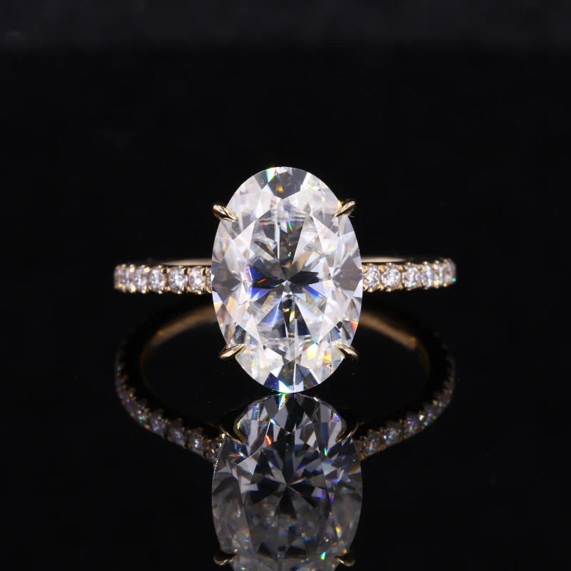 Brilliant Oval Shape Sparkle White Moissanite 14K Yellow Gold Filled Rings
