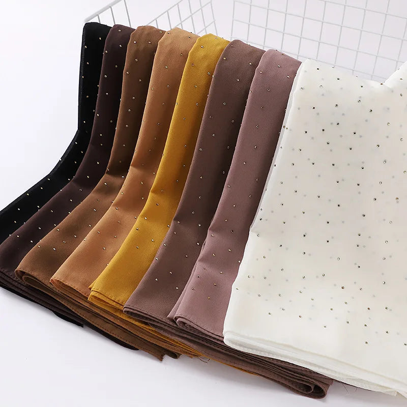 New Malaysia & Indonesia Starry Rhinestone Headscarf Long Chiffon Hijab Scarf for Spring and Summer Women's Muslim Shawl