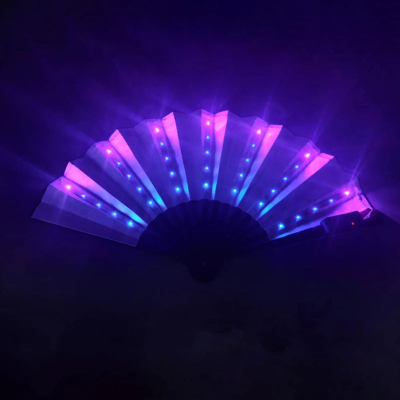 LED Glowing Colorful Handheld Folding Fan with Remote Control Stage Performance Show Light-Up Flashing Easter Party Fan