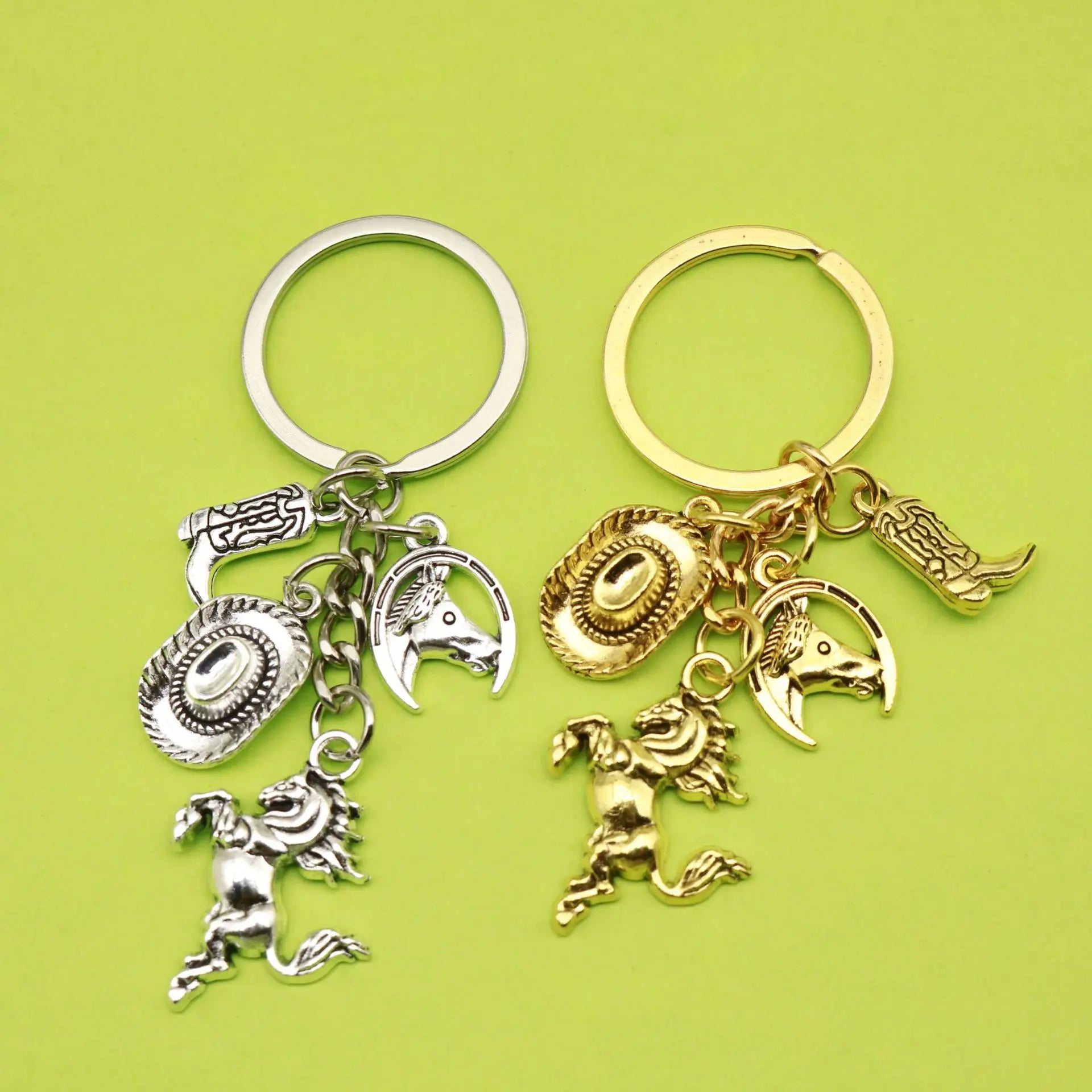Wholesale Creative Ancient Silver Western Horse Cowboy Hat Boots Keychain School Bag Decorative Pendant Aliexpress Hot Selling