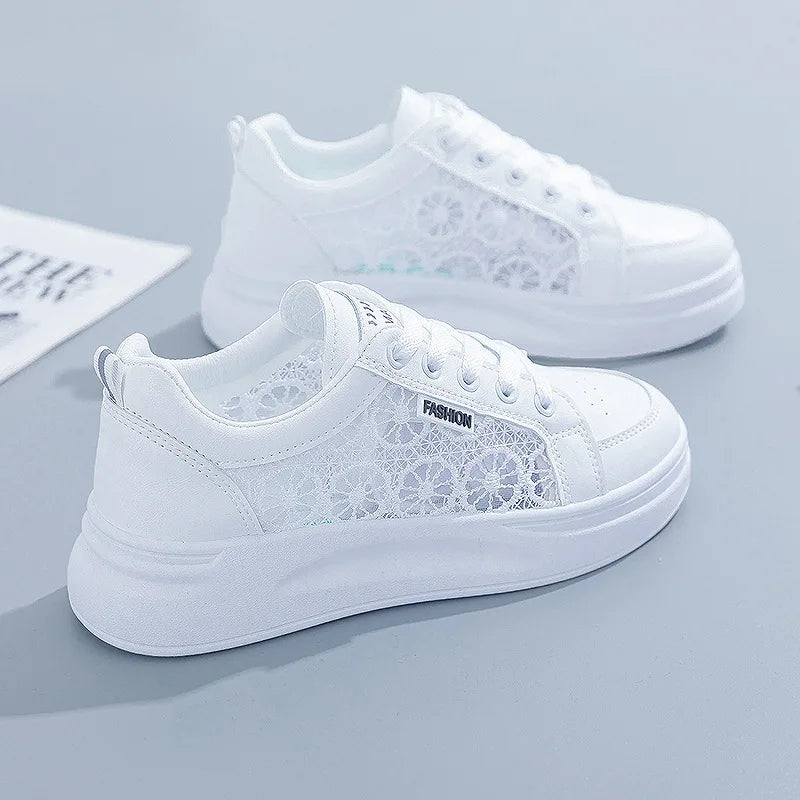 Women's Spring Summer New Style Sneakers Breathable Mesh Upper Sports Board Shoes Flat Slip-On Closure