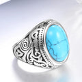Trendy Green Turquoise Stone Men Ring Vintage Titanium Stainless Steel Seal Rings Punk Male Finger Jewelry