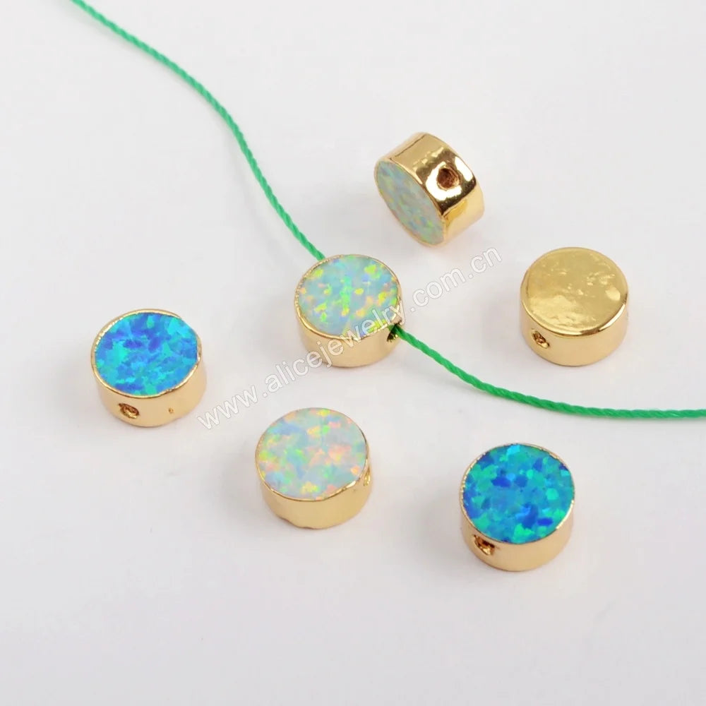 G1563 Gold Plated White Blue Opal Pendant Round Opal Beads for Necklace