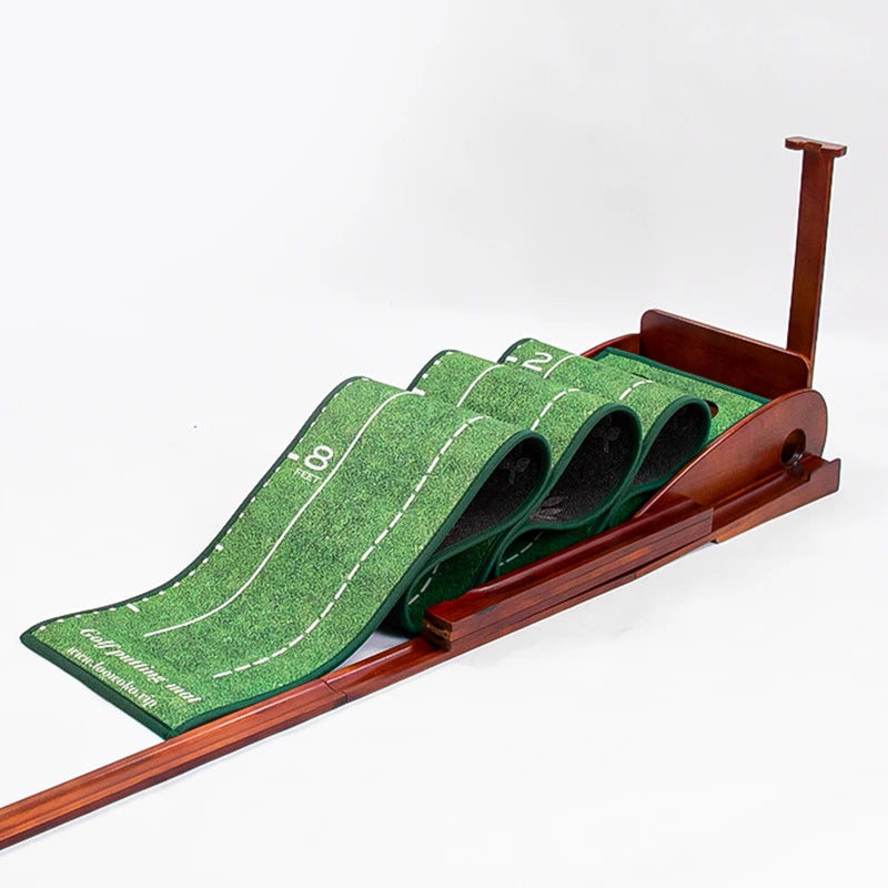 HOW TRUE Indoor Putting Training Aids Portable Solid Wood Golf Putting Practice Crystal Velvet Mat With 5 Return Ball Track