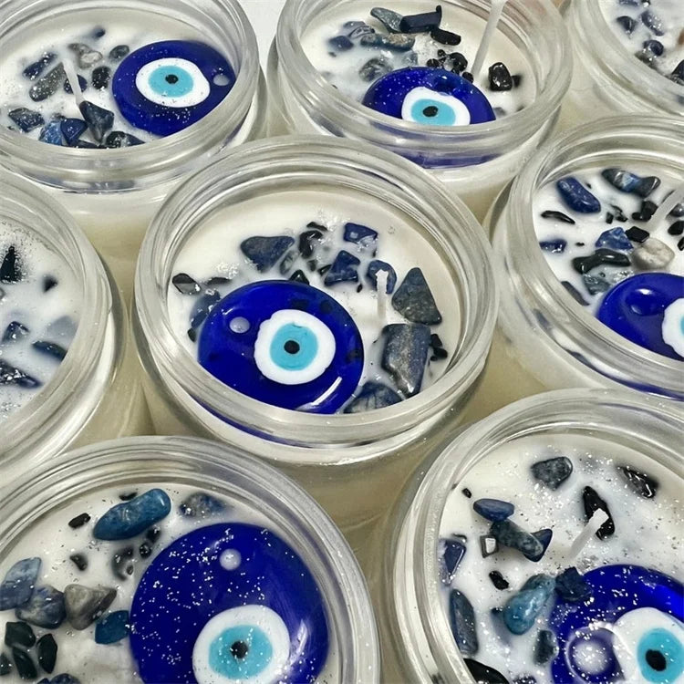 Custom Logo Gift Box Package Evil Eye Aroma Luxury Personalized Private Label Glass Crystal Scented Candles