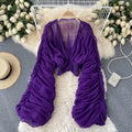 Wholesale European 2026 Spring New Fold Bubble Sleeve Solid Color Short Tops Fashion Casual Chiffon Women's Blouses and Shirts