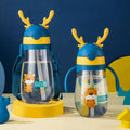 Plastic Children Straw Water Cup Christmas Elk Plastic Clear Acrylic Milk Tea Mugs Cups Sports Outdoor Strap Water Bottle