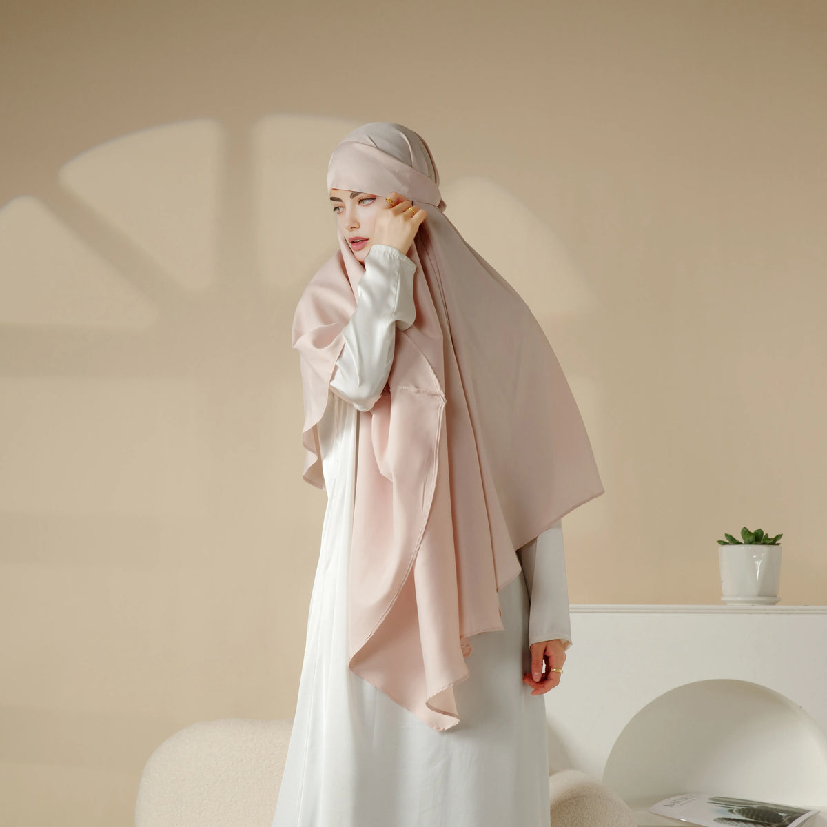 Women's Long-Style Khimar Abaya Hijab Muslim Islamic Chiffon Scarf Wrap Attached Niqab for Ramadan Eid Prayer 1-Layer Polyester MegaBDM