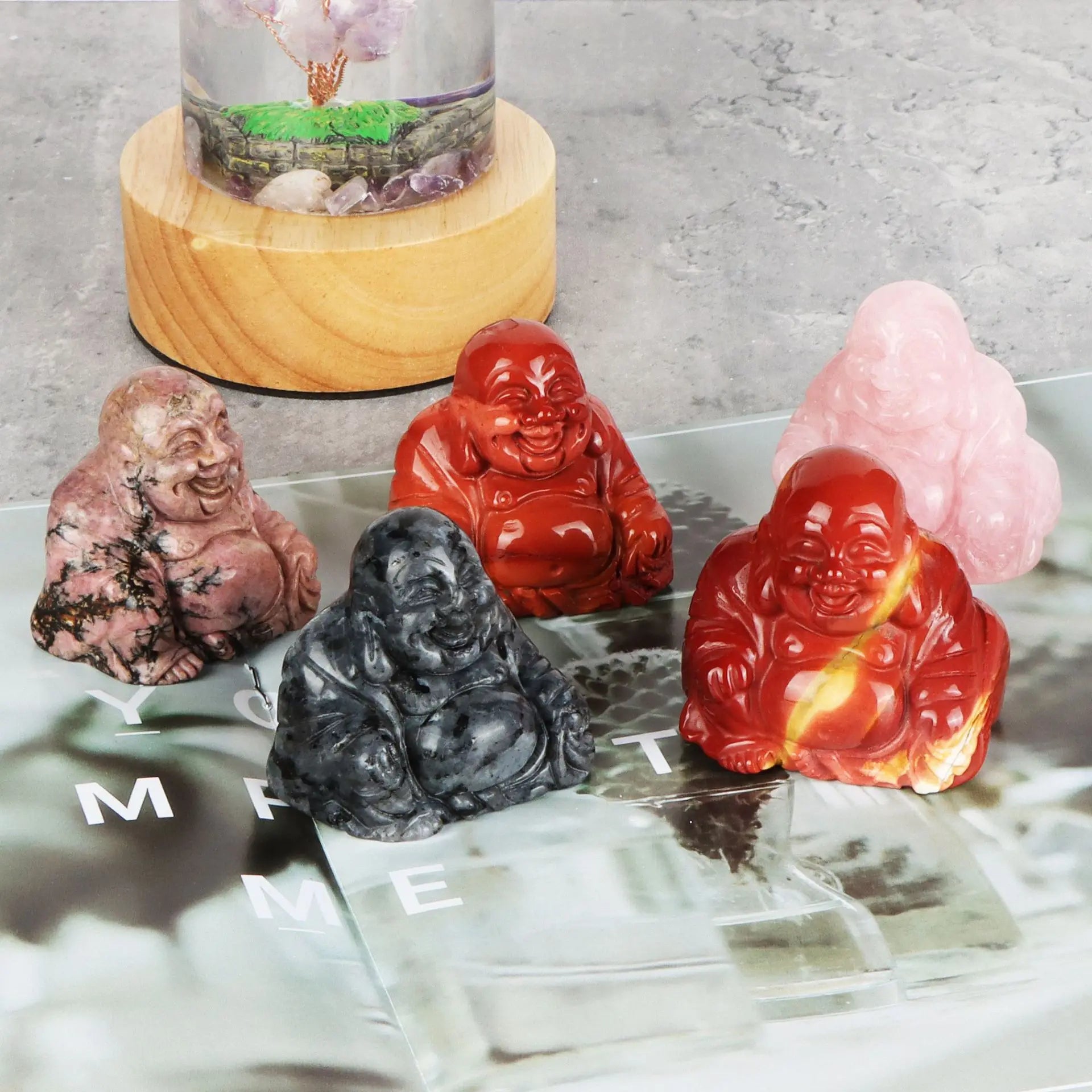 Huiying Natural Rock Semi Precious Buddha Crystal Handmade Statues Gift Crafts