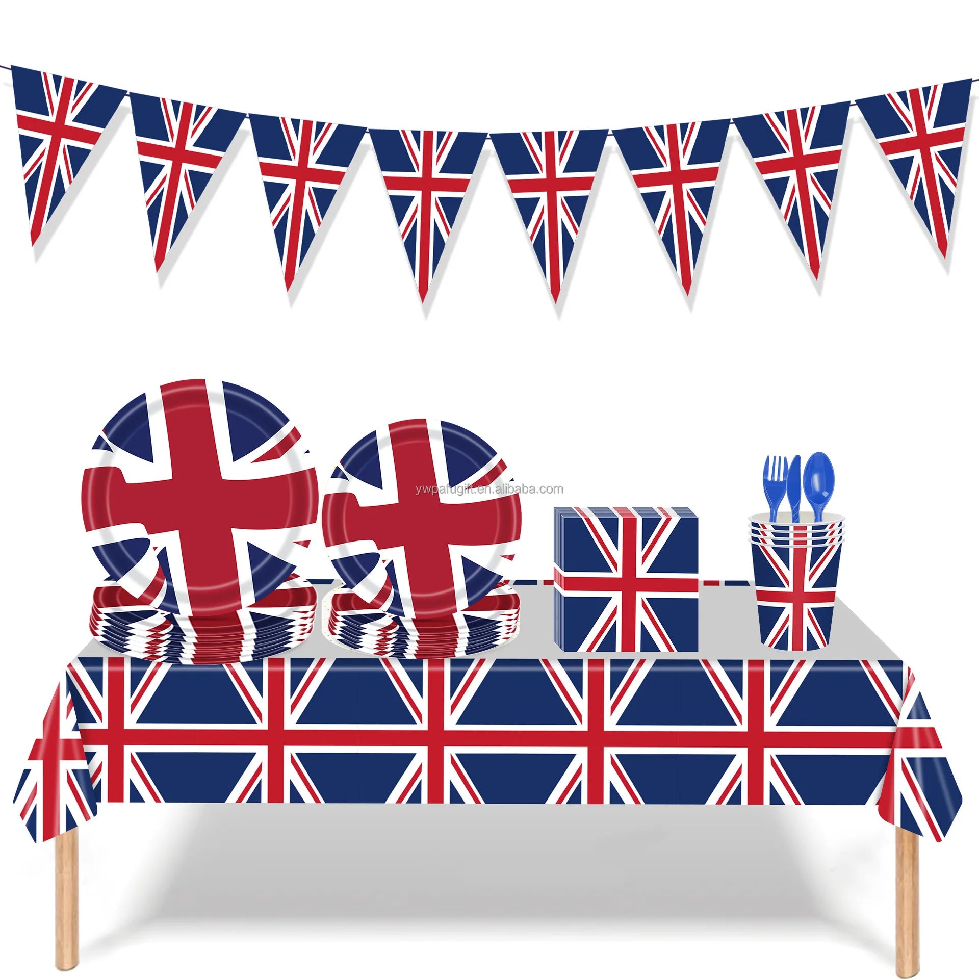 UK British Flag Plate Birthday Party Paper Tableware Supplies Set Napkins Cups Tableware Kit Union Jack Party Decoration