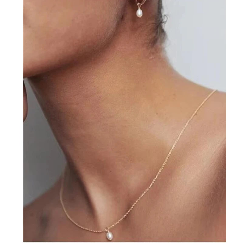 Joolim 18k Gold Plated Tiny Mini Real Natural Freshwater Pearl Stainless Steel Dainty Necklace Earring  Delicate Jewelry Set