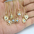 NZ1445 Chic Dainty Minimal Mini 18k Gold Plated CZ Micro Pave Enamel Blue Evil Eyes Charm Pendant Chain Protection Necklace