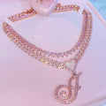 BlingAlphabet Gold Plated Initial Charm Pendant Necklace Cursive Letters Sparkling Cubic Zirconia Heart Engagement Party Unisex