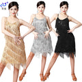 New Latin Dance Halter Fringe Dress V-neck Latin Dance Sequin Fringe Dress Stage Show Dress