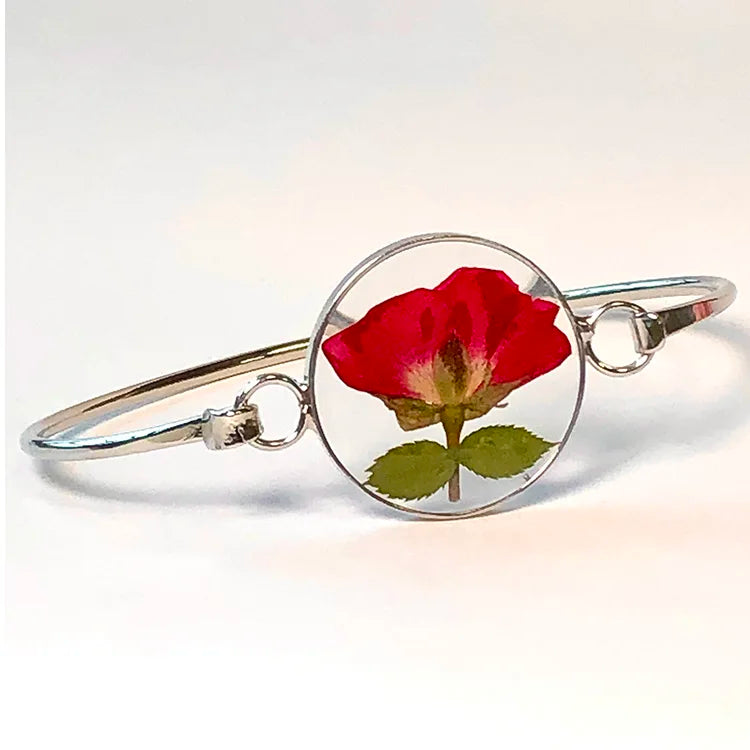 New Design Real Rose Flower Bracelet Resin Jewelry Round Dried Flowers Bangles for Women
