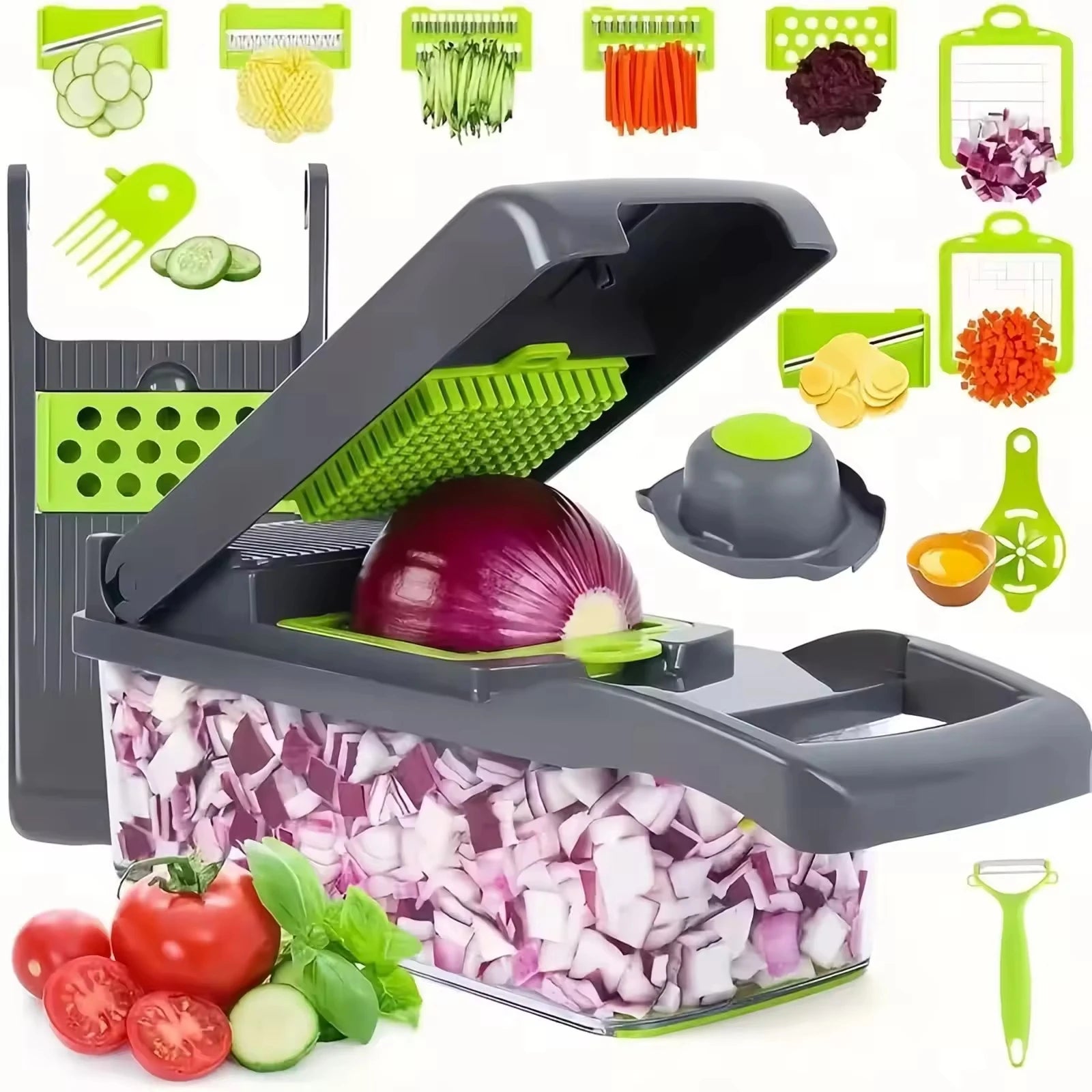 15pcs Set Multifunctional Kitchen Onion Dicer Cutter With Container Fruit Slicer Potato Grater Vegetable Chopper