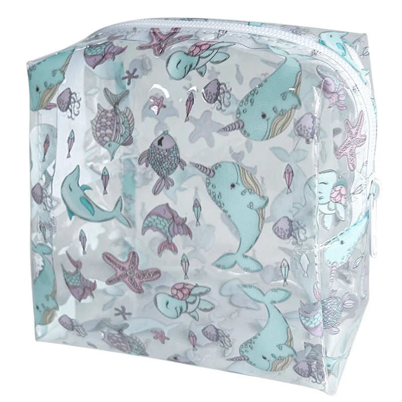Custom Sealed Cartoon Whale Printing Pvc Travel Waterproof  Cosmetic Bag Eco Friendly Clear Makeup Bag Pouch