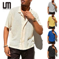 Liu Ming Hot Selling Products 2025 Summer Men S Clothes Hollow Out Knitted Tops Buttons up Short Sleeve T Shirts