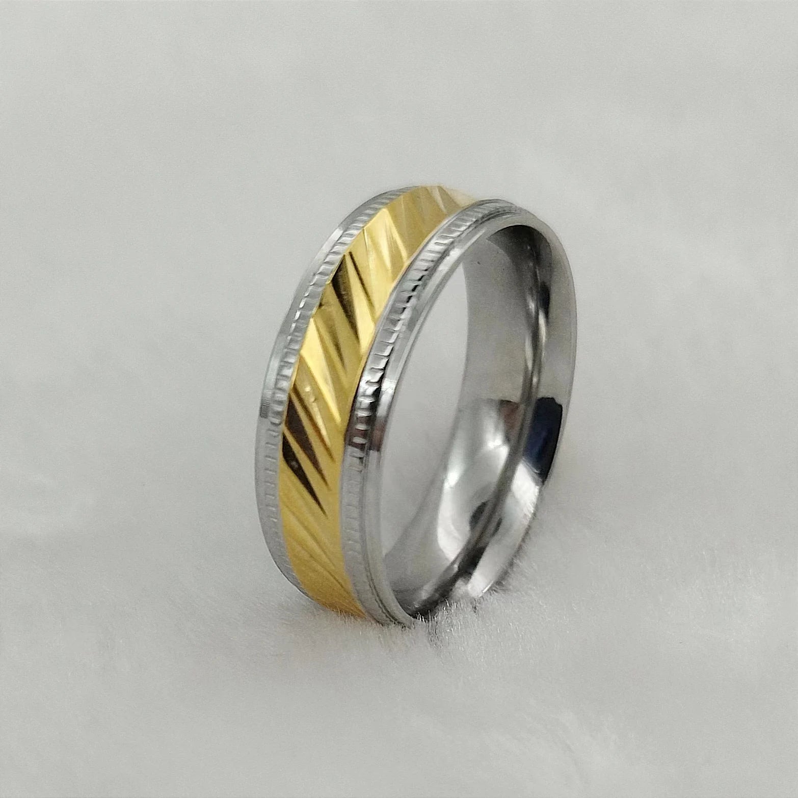 Classic Gold Filled Stainless Steel Wedding Band Fashion Men's Jewelry Rings Anillos Hombre Bague Homme Mannen Edelstahlringe
