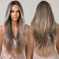 Front Lace Ombre Brown Blonde Highlight Wave Synthetic Wig Long Brown Natural Curly Wigs for Women Daily Party High Temperature