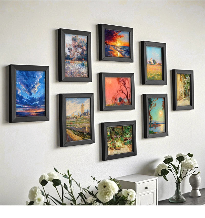 9 Sets of Creative MDF Photo Frame Elegant Black and White Wooden Picture Frame Wall Hanging Combination for DIY Decorative Use
