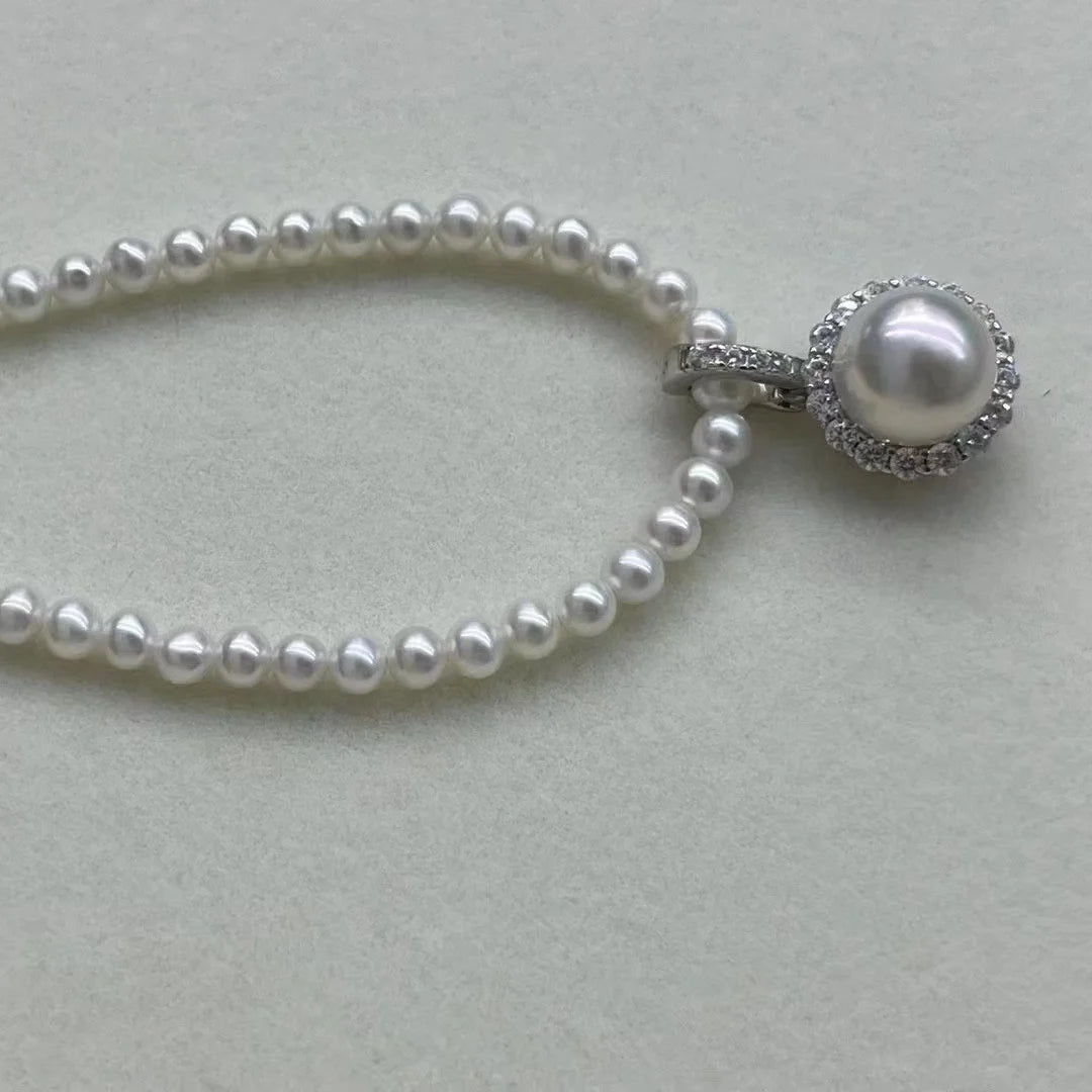 P1471 9-10mm DIY Natural  Freshwater Pearl Charm Pendant Necklace Accessory 925 Sterling Silver Jewelry for Women Without Chain