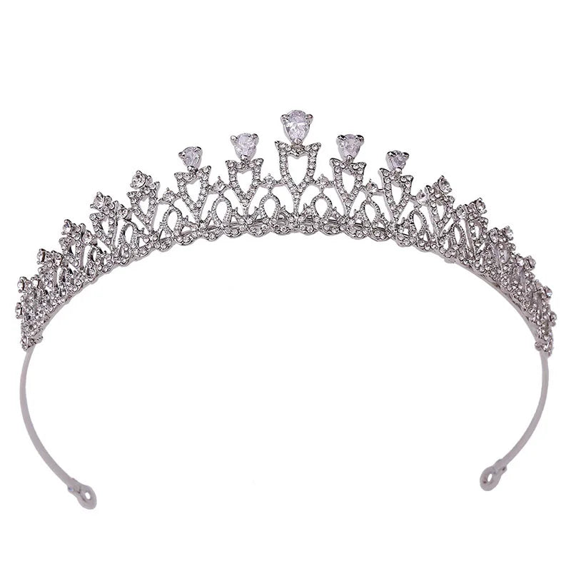SLBRIDAL Alloy Rhinestone Crystal Cubic Zircon Flower Bridal Tiara Princess Royal Crown Wedding Hair Accessories Women Jewelry