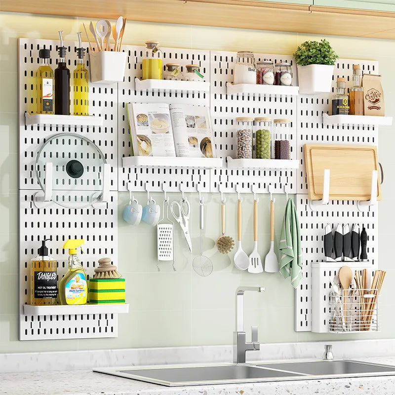 No Punching Craft Room Storage Pegboard Ledges Organizer Peg Boards for Walls with Shelf & Hooks
