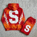 Custom Patch Embroidery Logo Jogger Acid Wash Sun Faded Flared Sweatpants Sweatsuit Distressed Embroidered Hoodie Set