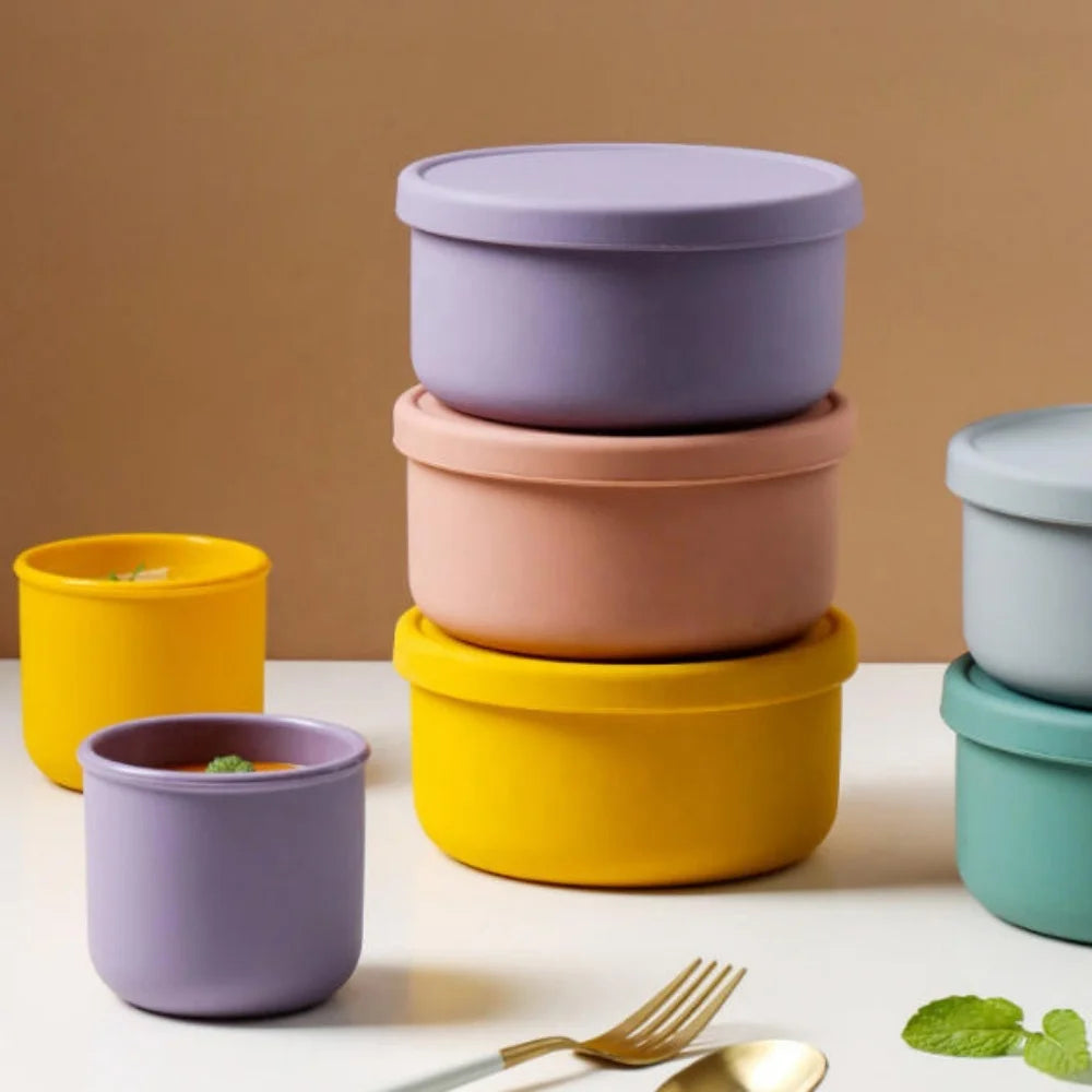 Am Azon Hot Selling Reusable 250ML Silicone Round Keep Fresh Bento Lunch Box Microwave Silicone Food Storage Container With Lid