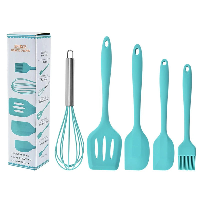 Heat Resistant 5PCS Silicone Cooking Utensils Set Spatula Brush Slotted Turner Cake Decorating Baking Kitchen Tool