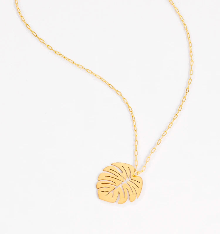 Gold Plated Hawaiian Jewelry Necklace Hawaii Monstera Leaf Pendant Stainless Steel Necklace
