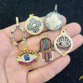 CZ8363 18K Gold Plated Brass CZ Micro Pave Hand Evil Eyes Horseshoes Charm Pendant for Lady