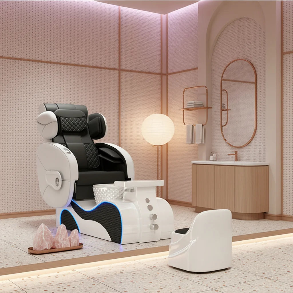 Classic Luxury Black and White Color Fiberglass Base Pedicure Chair Full Body Massage with Surfing Function Foot Massage Chair